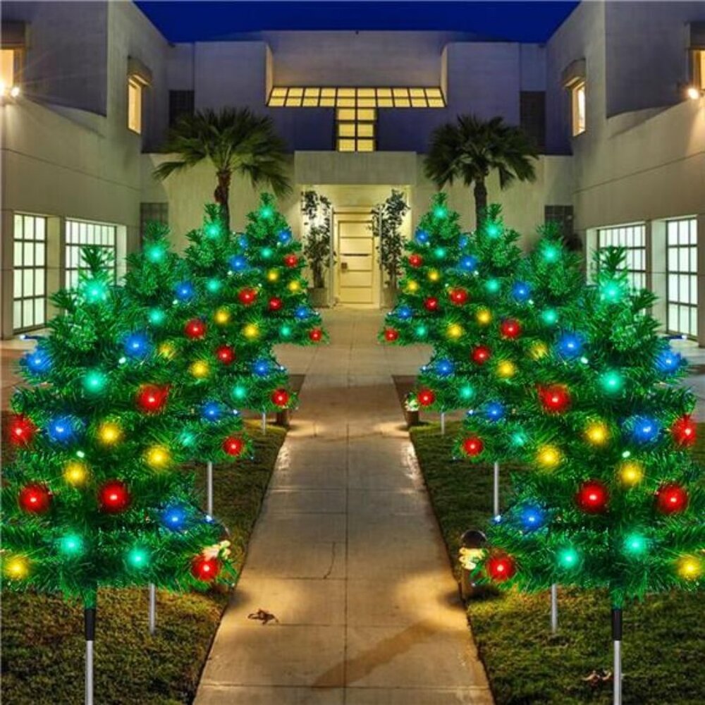 8-Pack Outdoor Christmas Decorations Solar Tree with 160 C6 Multi-Color 8